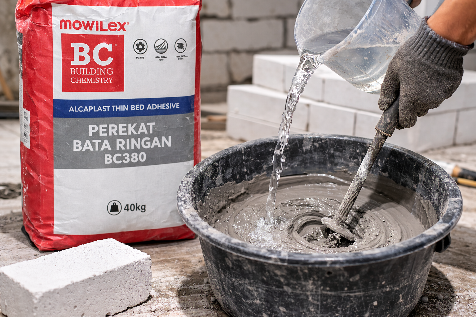 pencampuran air pada perekat bata