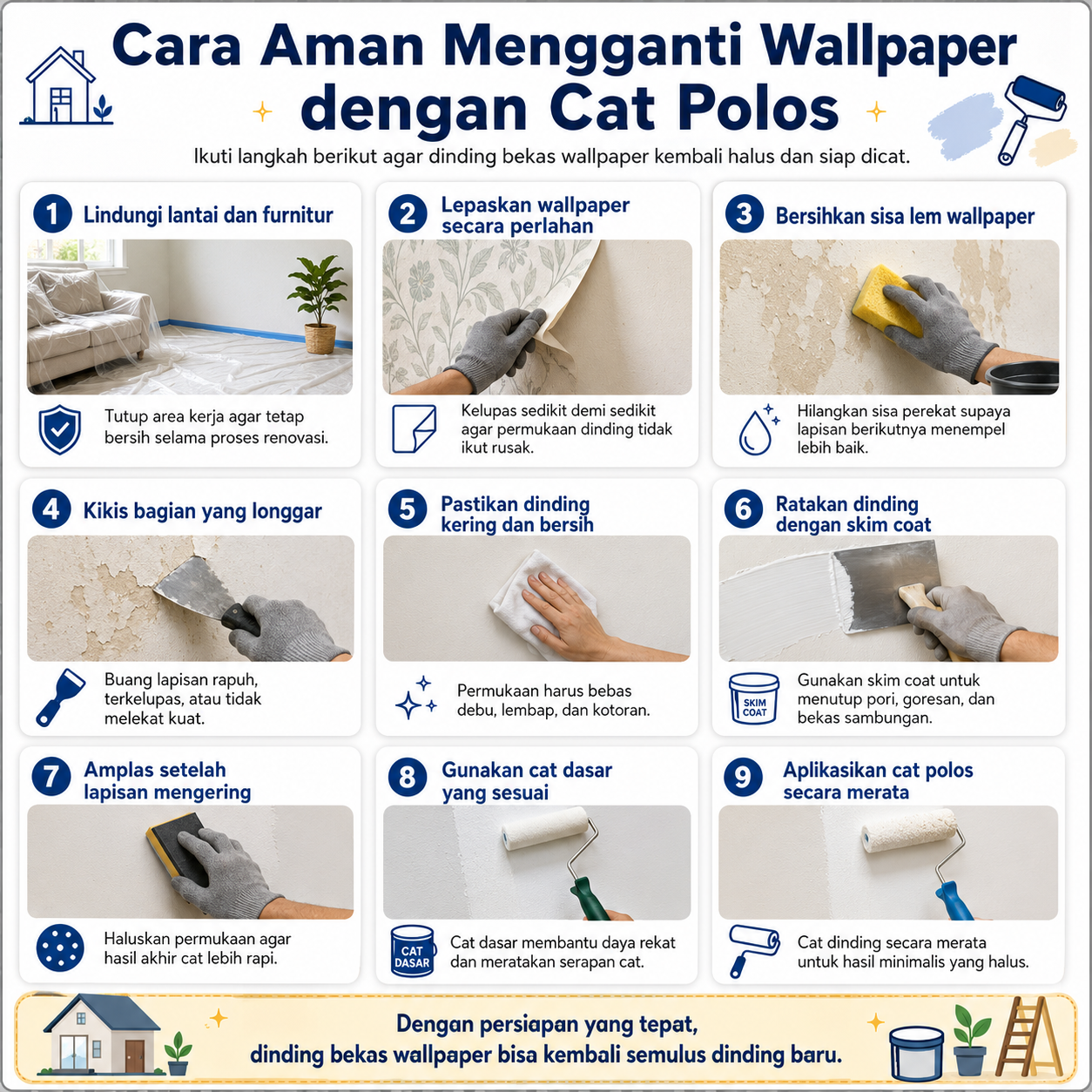 Cara Aman Mengganti Wallpaper dengan Cat Polos
